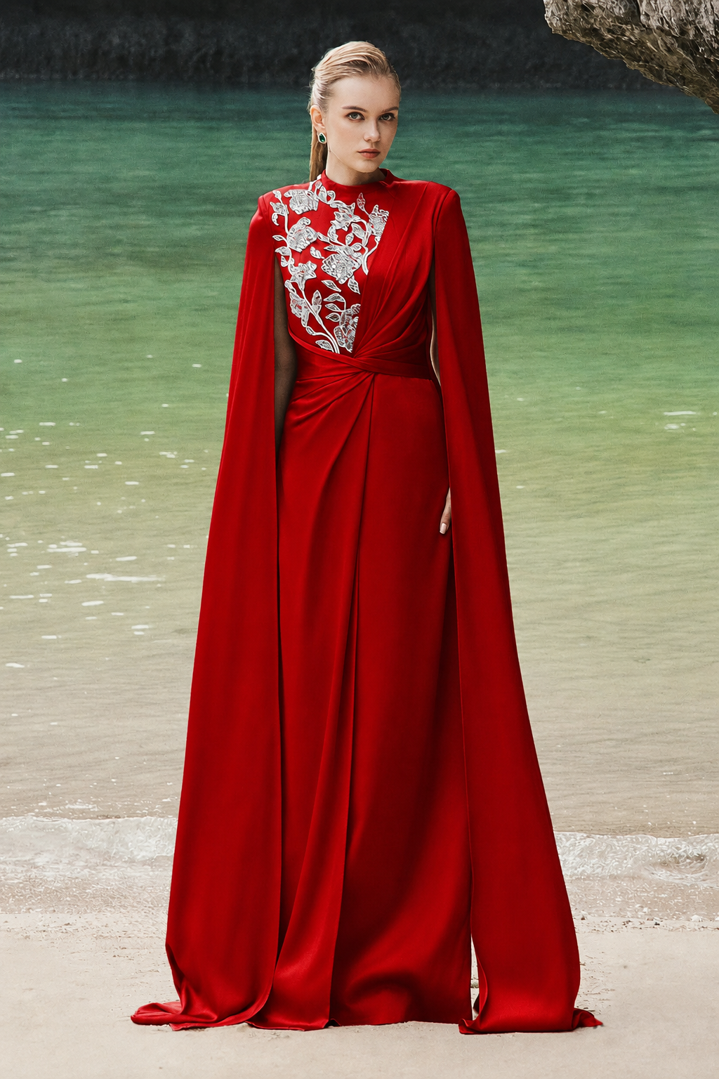 High Neck Twisted Waist Back Flap Dress - TRACY COUTURE