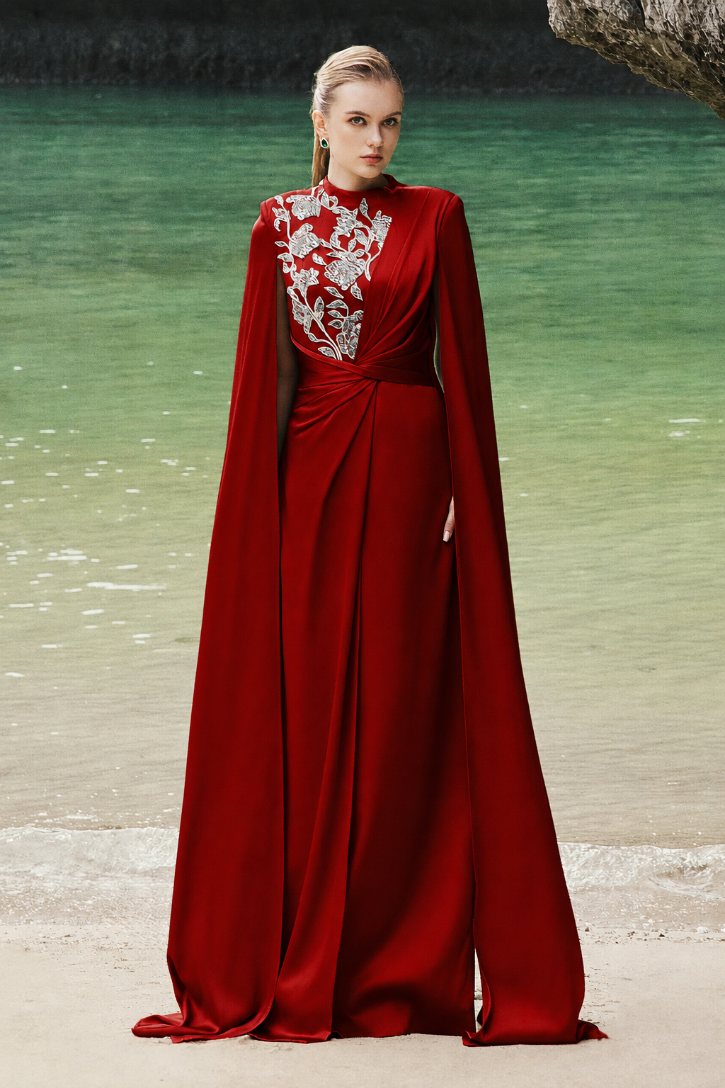 High Neck Twisted Waist Back Flap Dress - TRACY COUTURE