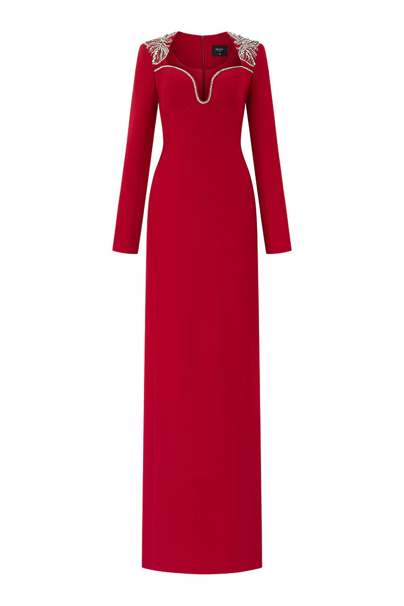 Shoulder Crystal-Embellished Straight Dress