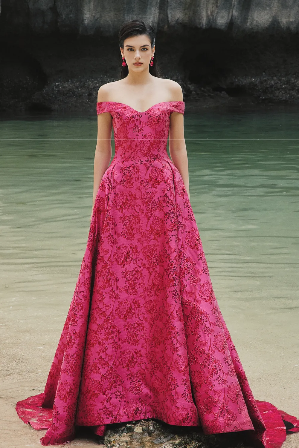 Off Shoulder Floral Pattern Full Dress