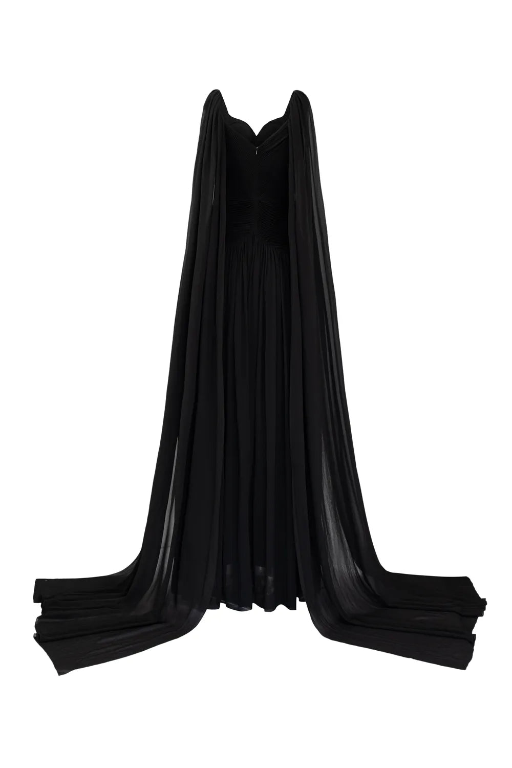 Stylized Neckline Wavy Flowing Cape Sleeves Dress