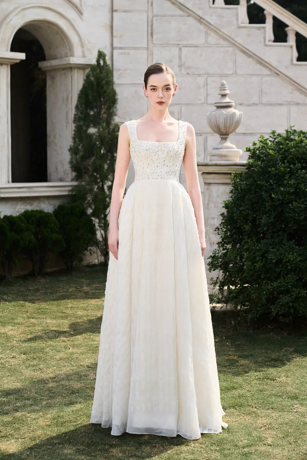 Strappy Square Neck Sides Drapped Dress