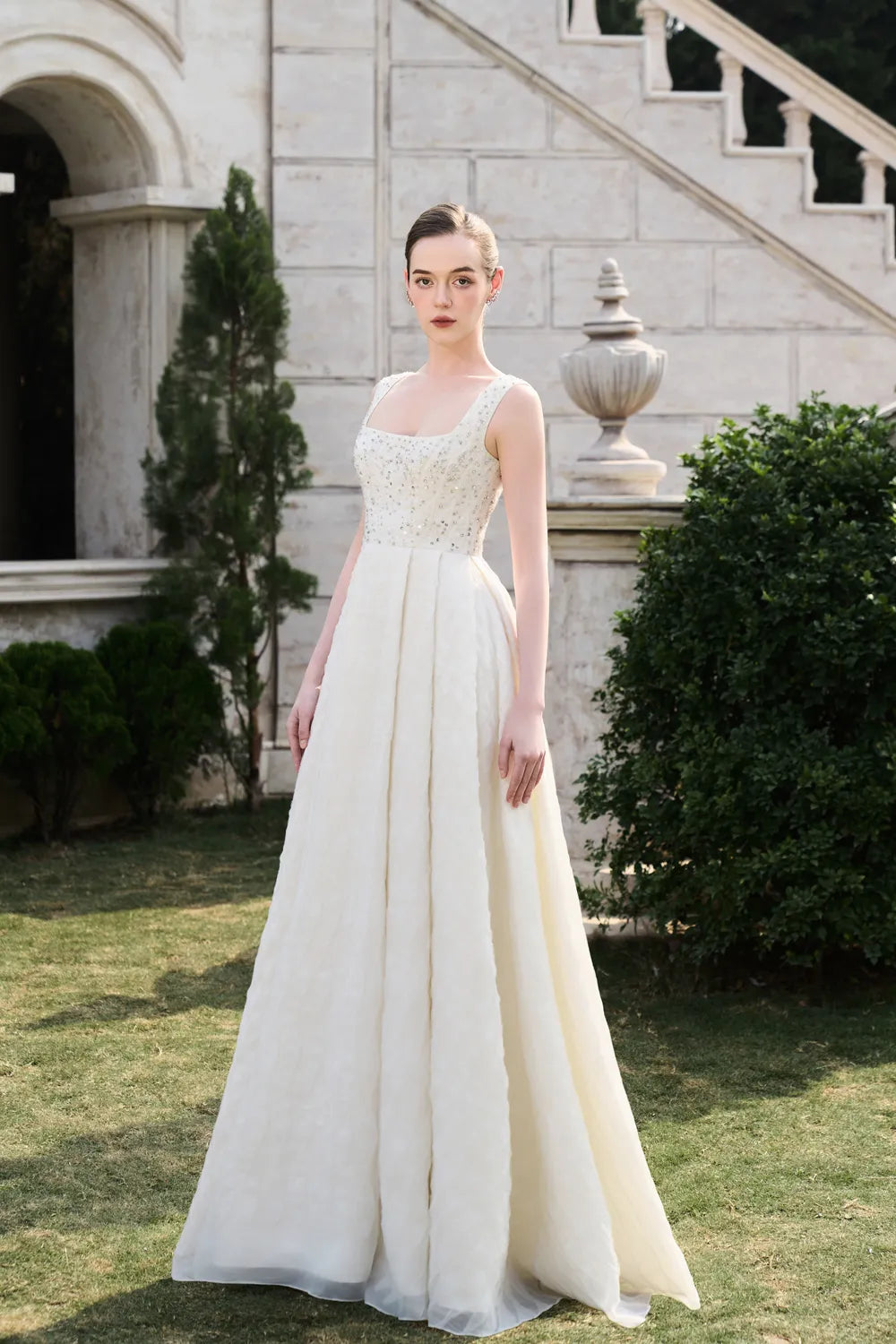 Strappy Square Neck Sides Drapped Dress