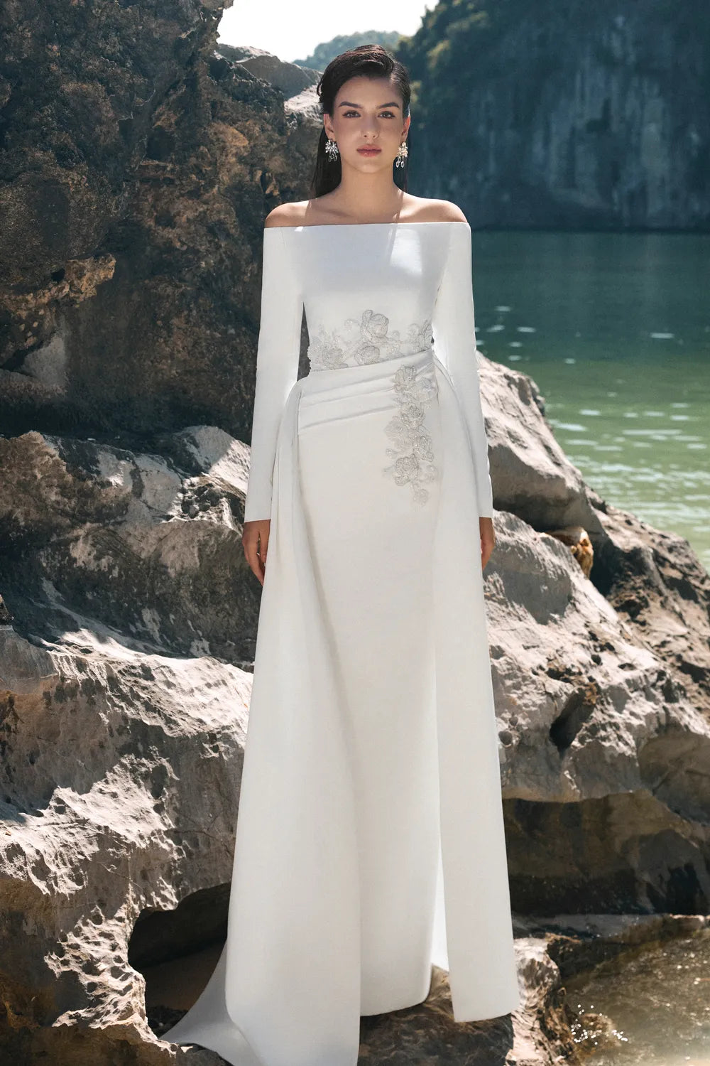 Floral Embellished Long Flap Straight Dress