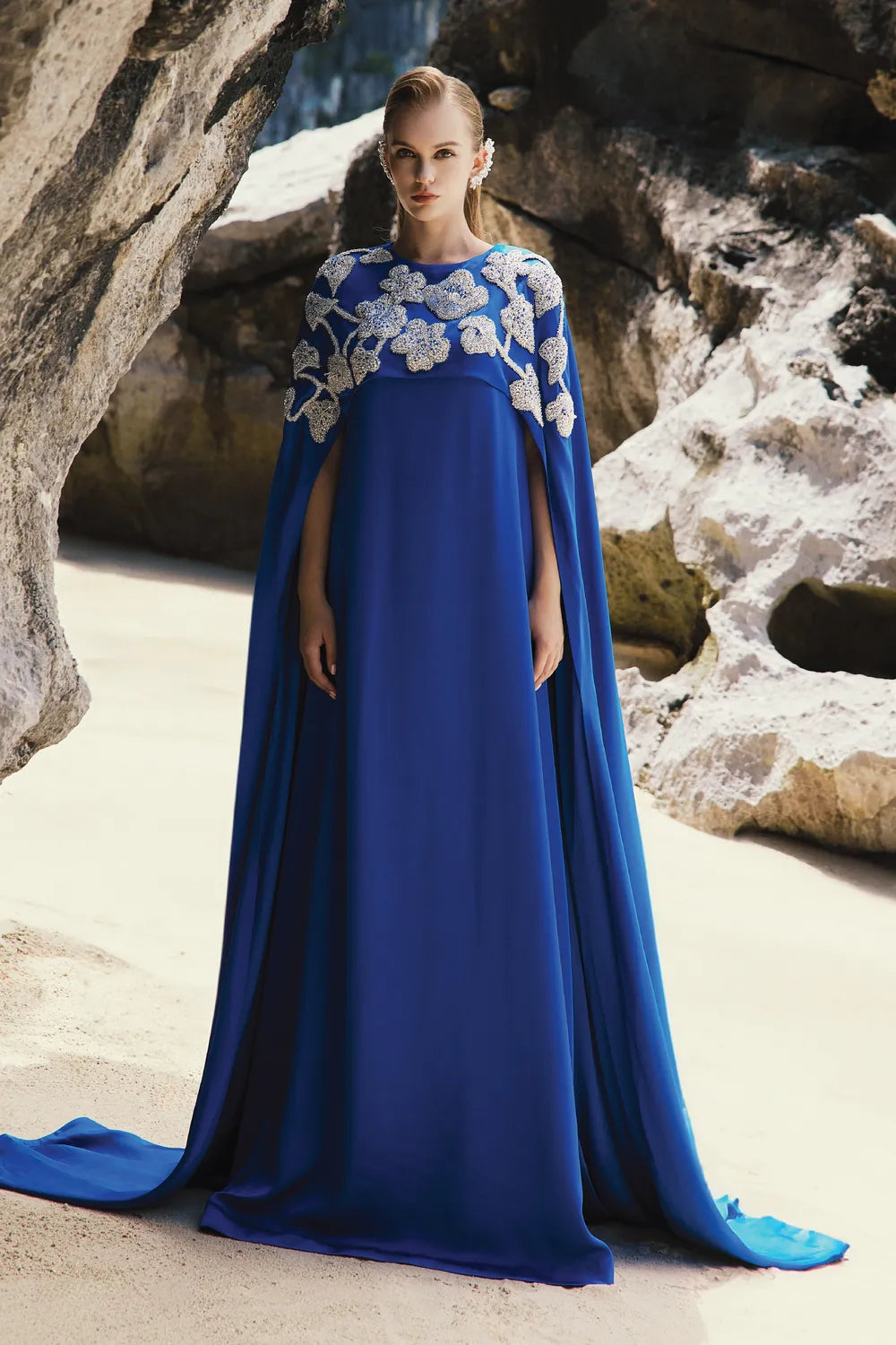 Long Back Flap 3D Embellished Dress