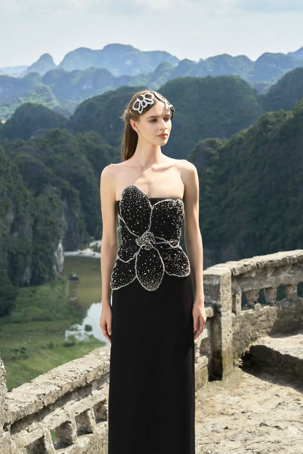 Strapless Big Orchid Straight Dress - TRACY COUTURE