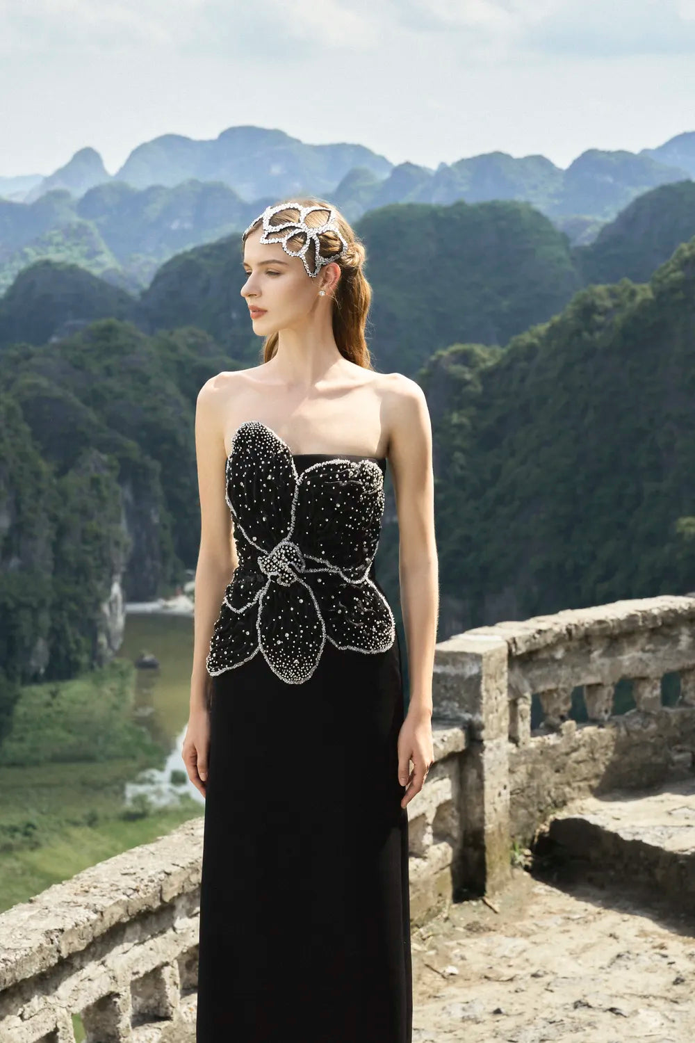 Strapless Big Orchid Straight Dress - TRACY COUTURE