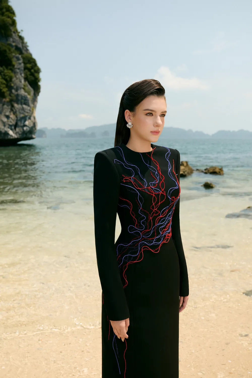 Stylized Crystal Embellished Straight Dress