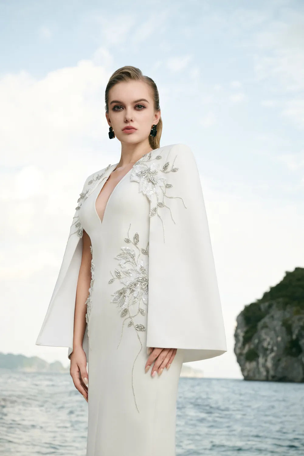 Cape Sleeves V-Neck Midi Dress