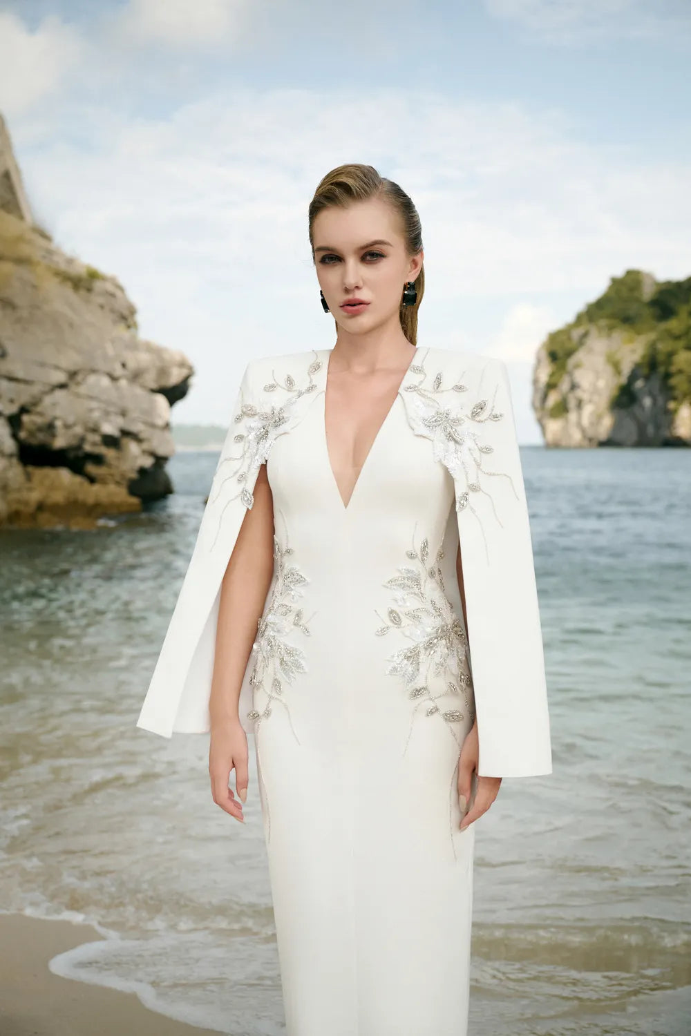 Cape Sleeves V-Neck Midi Dress