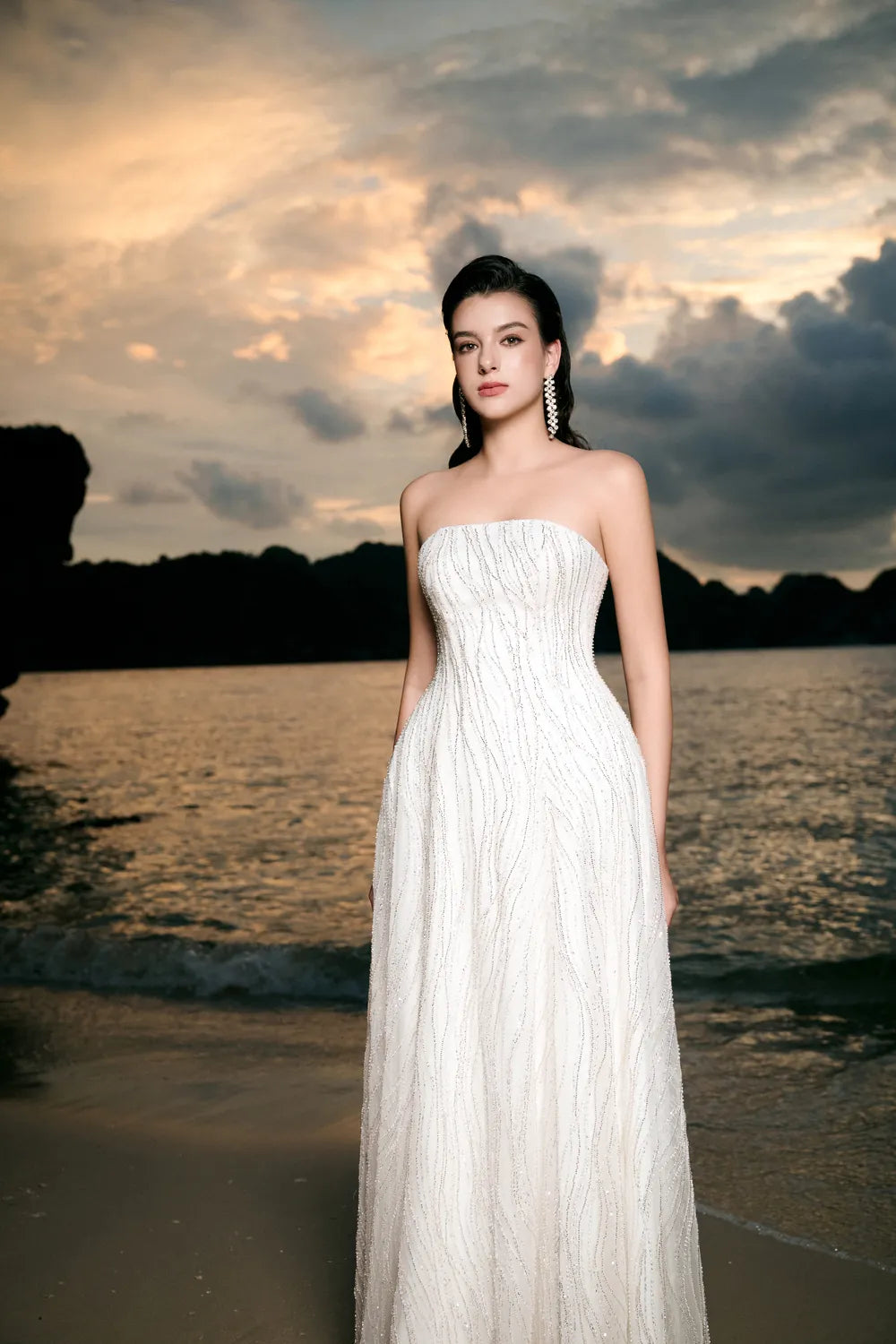 Strapless Wavy Crystal Embellished Dress