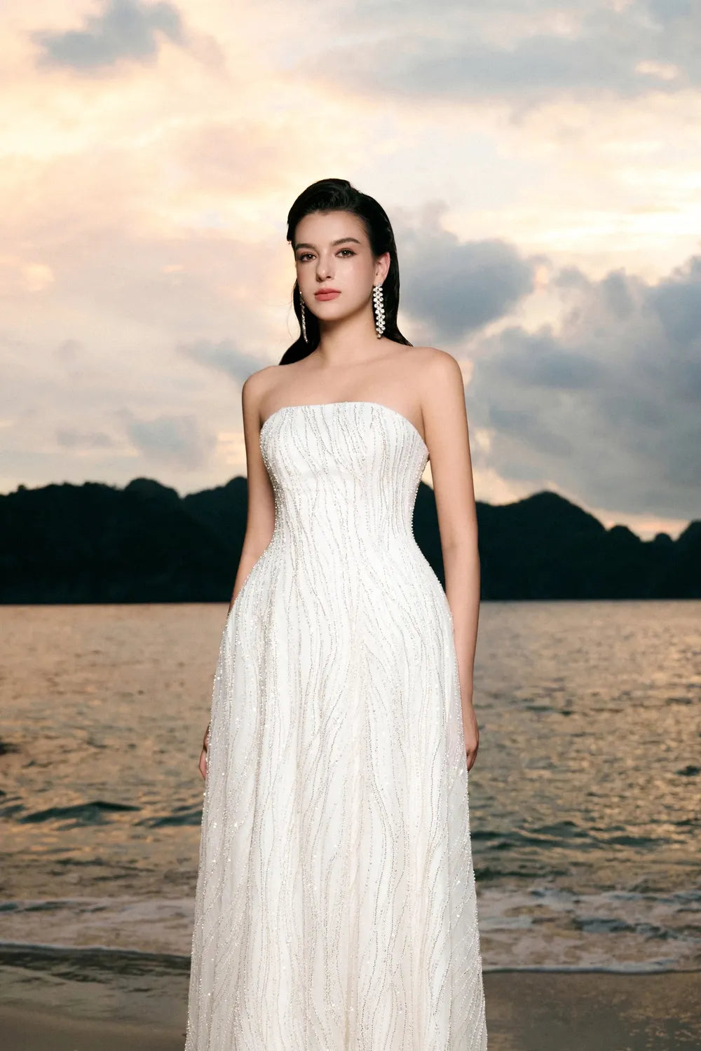 Strapless Wavy Crystal Embellished Dress