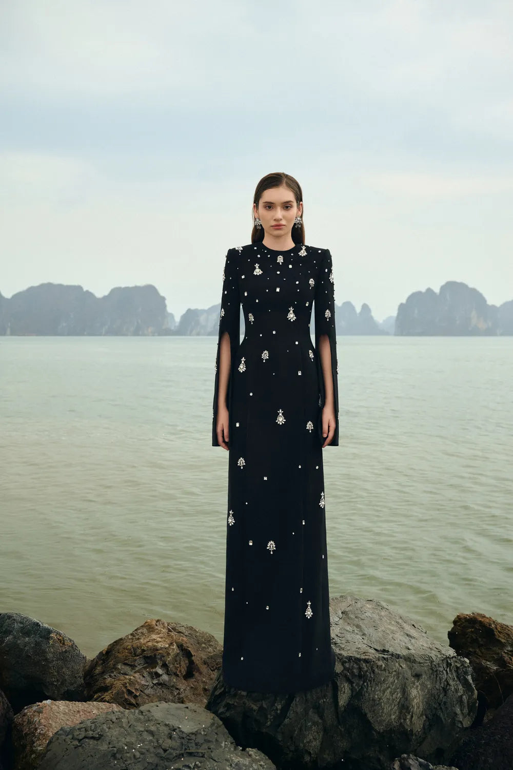 Round Neck Crystal Embellished Dress