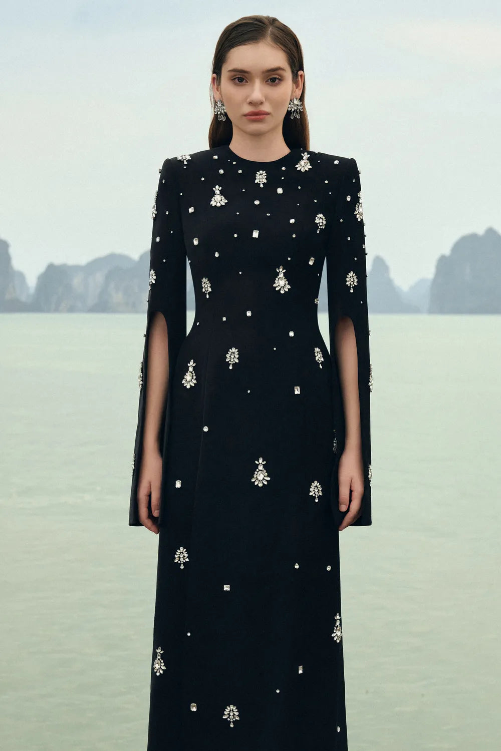 Round Neck Crystal Embellished Dress