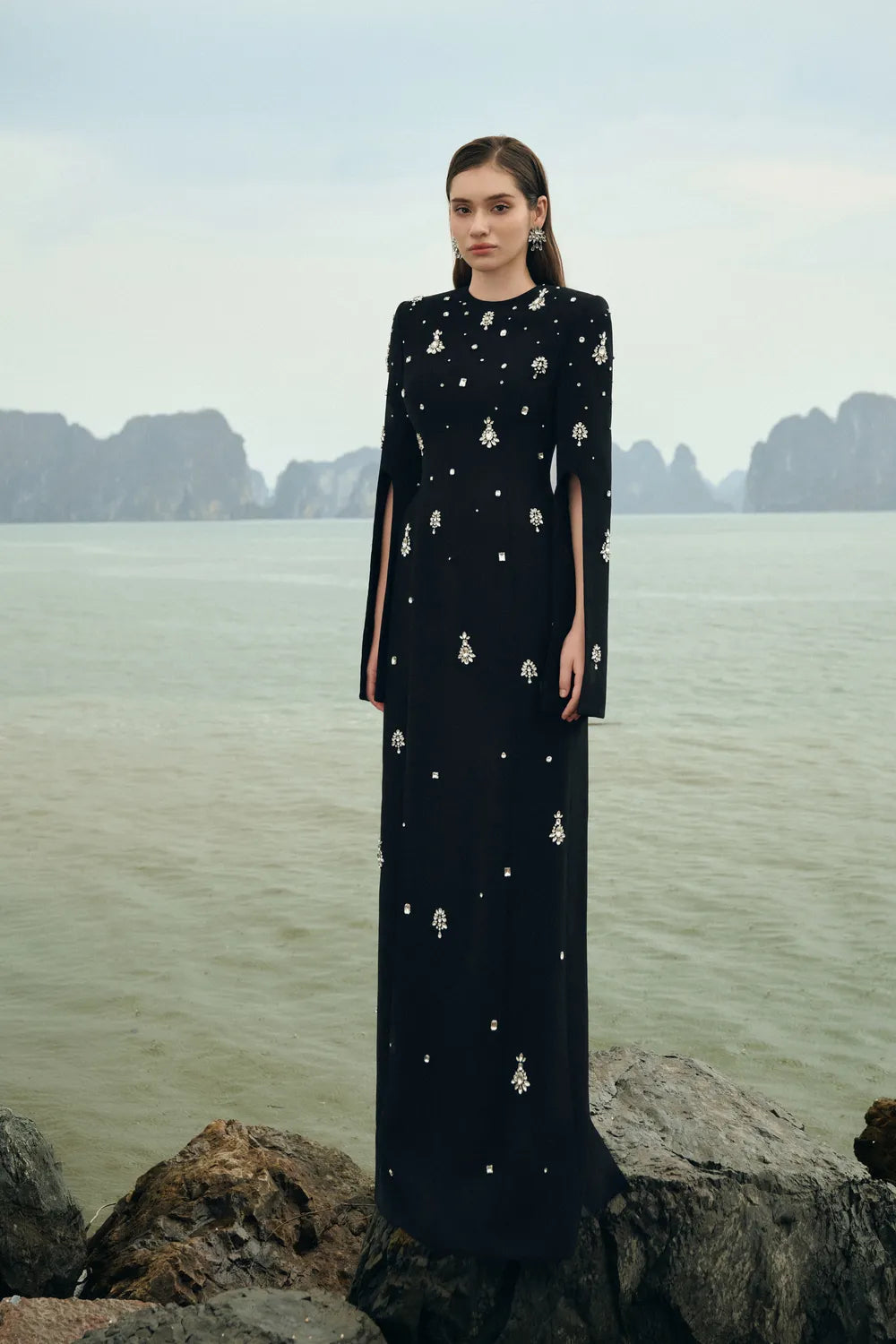 Round Neck Crystal Embellished Dress