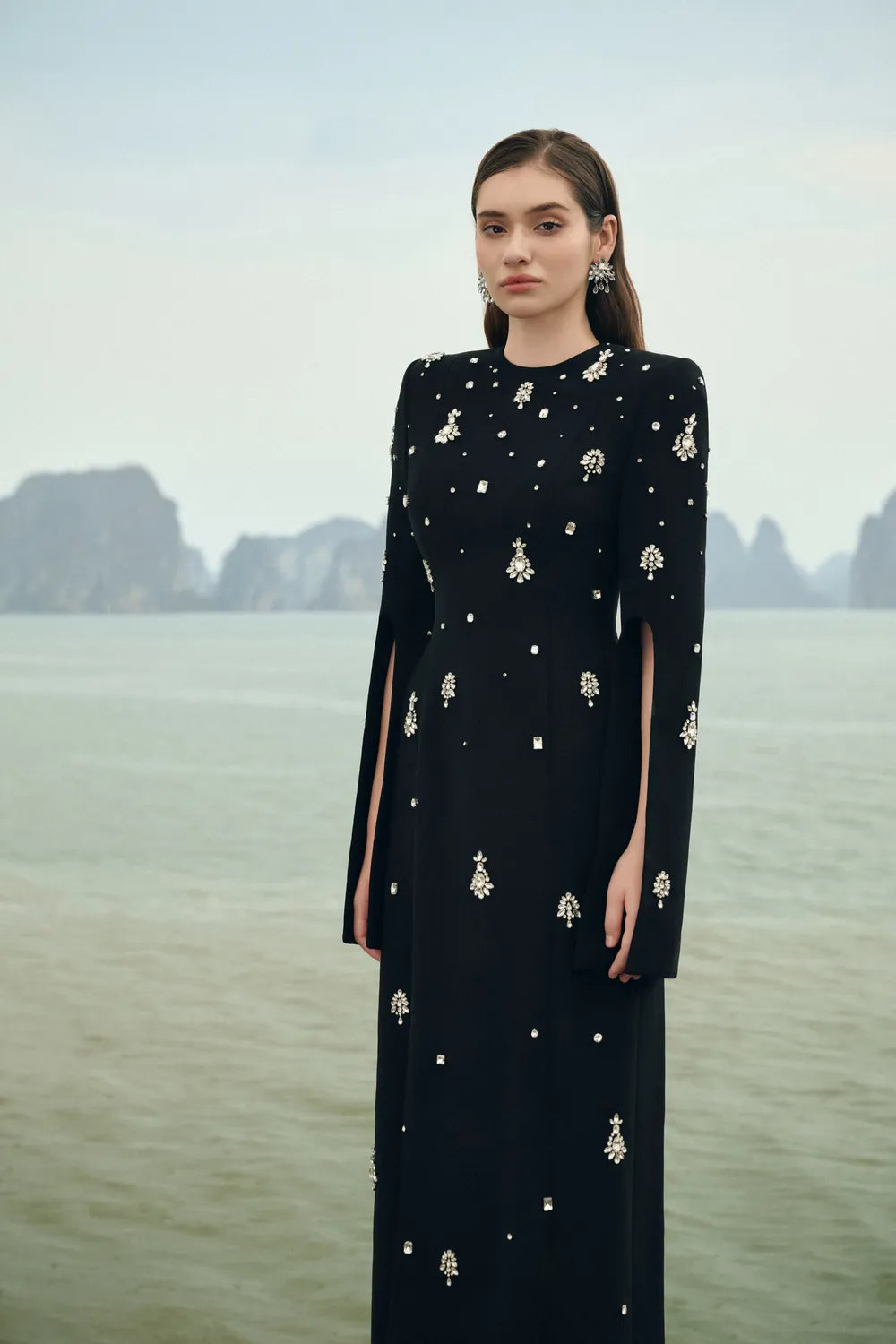 Round Neck Crystal Embellished Dress