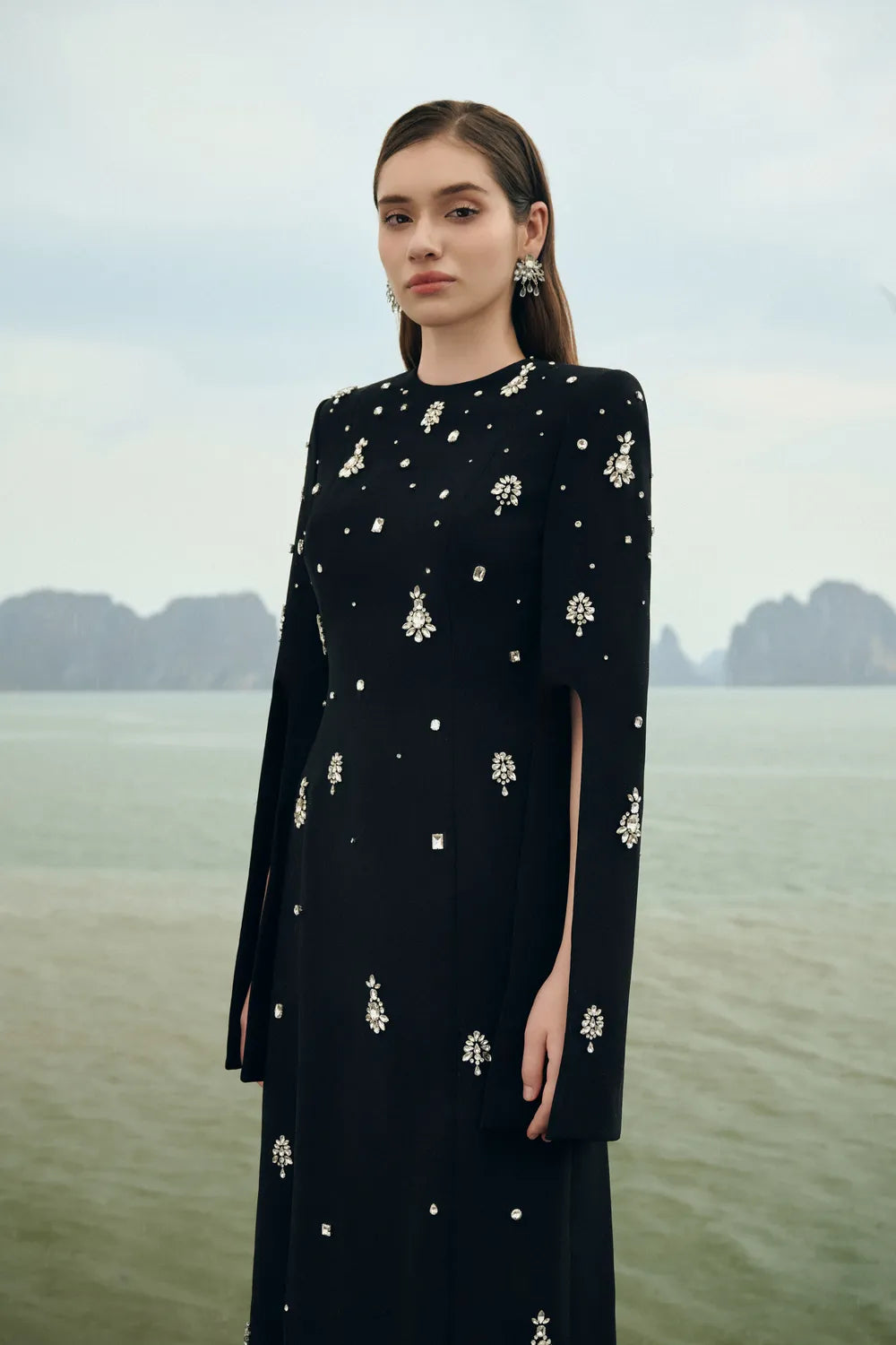 Round Neck Crystal Embellished Dress