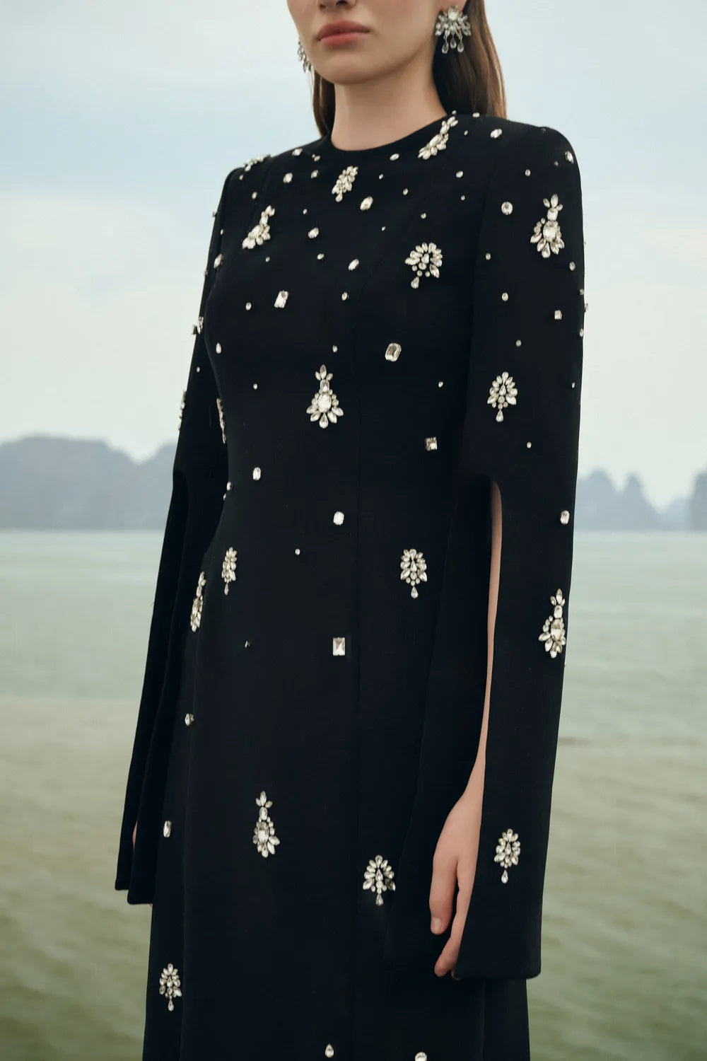 Round Neck Crystal Embellished Dress