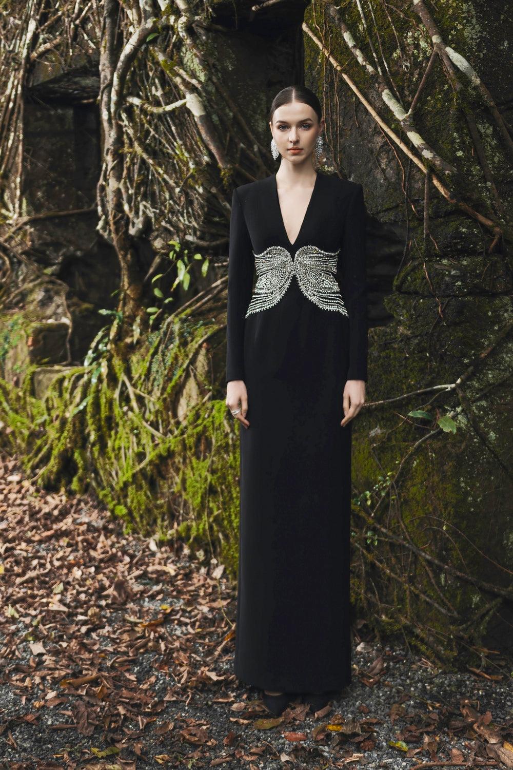 Long Sleeve Deep V-Neck Dress