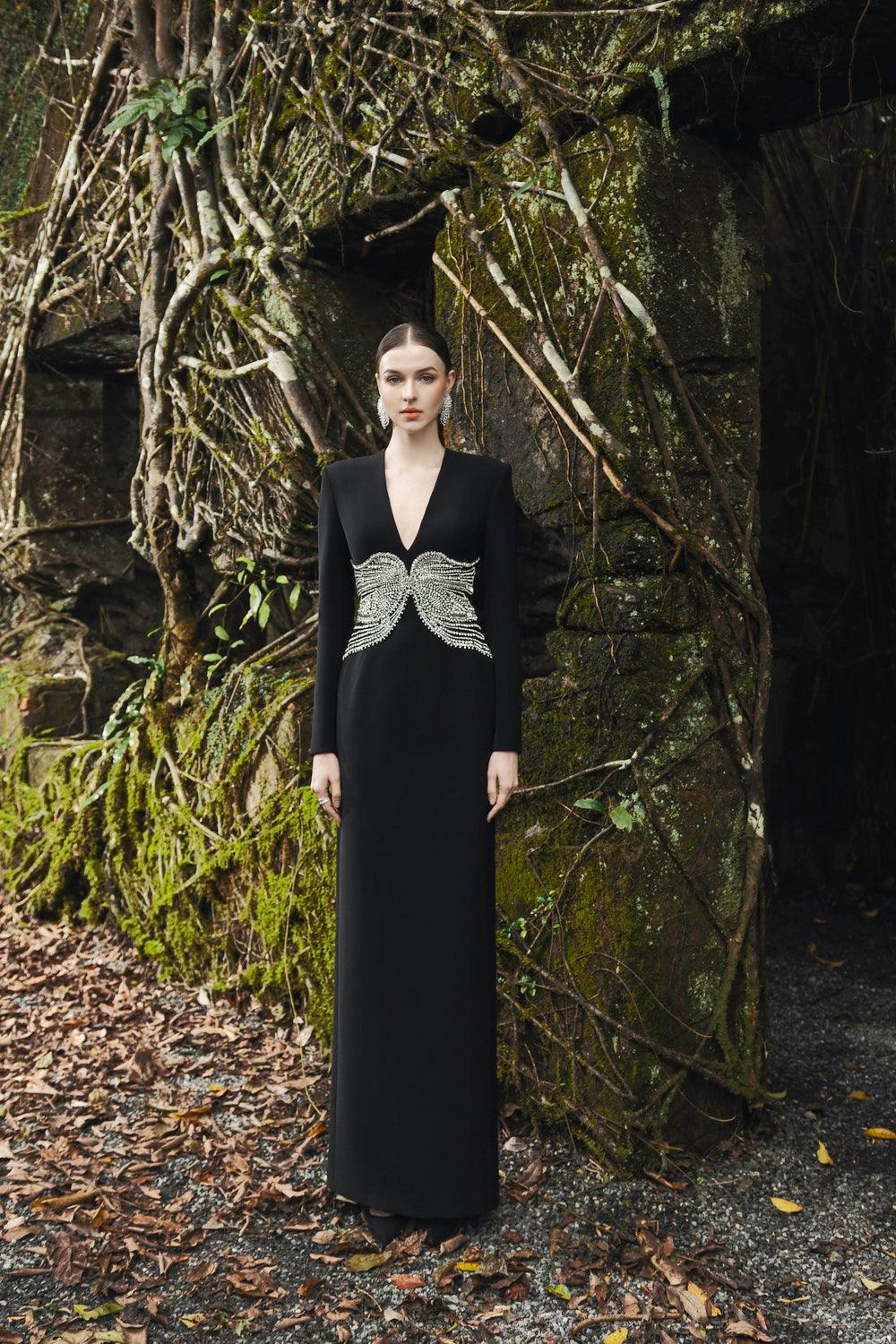 Long Sleeve Deep V-Neck Dress