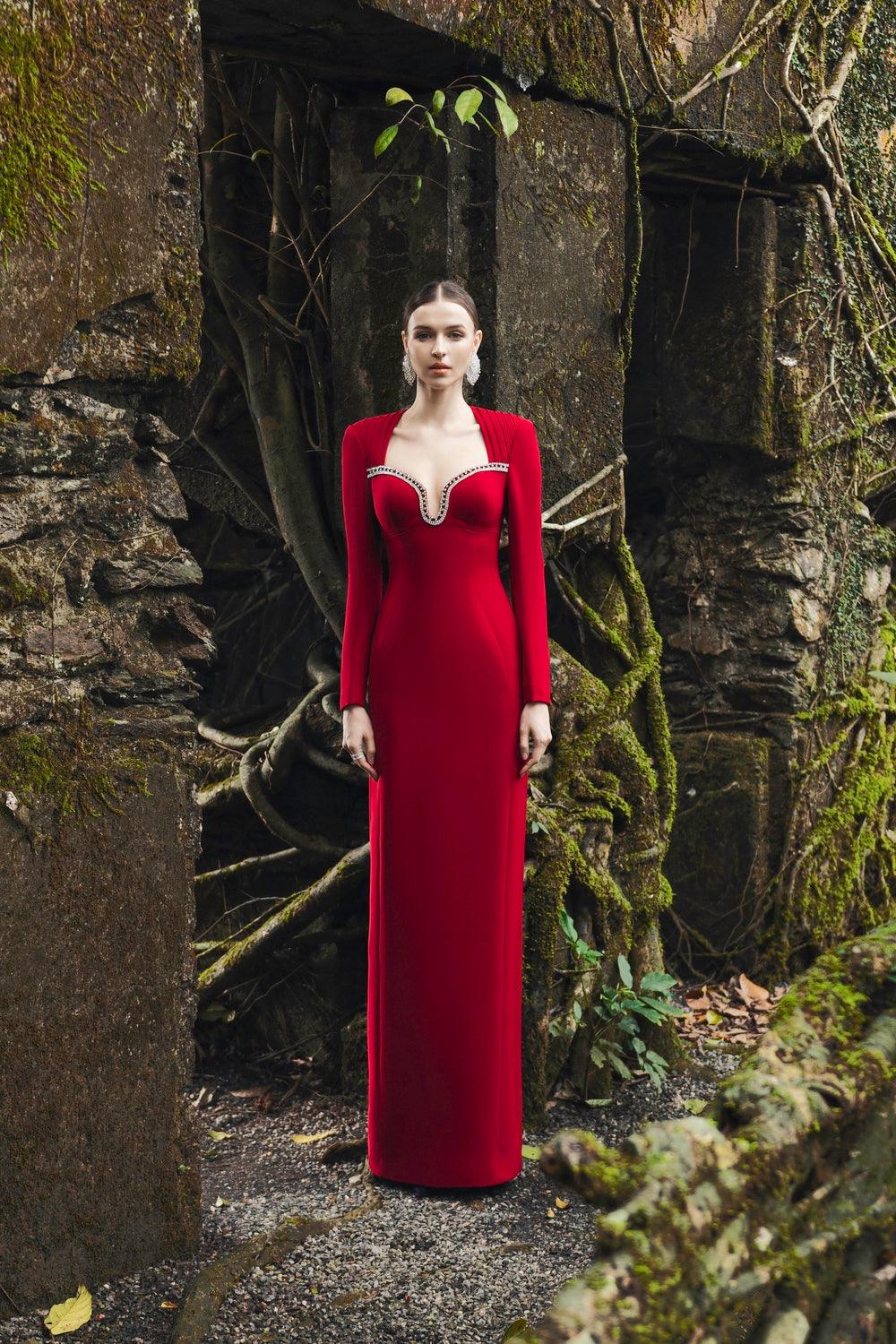 Long Sleeve Draped Shoulder Dress