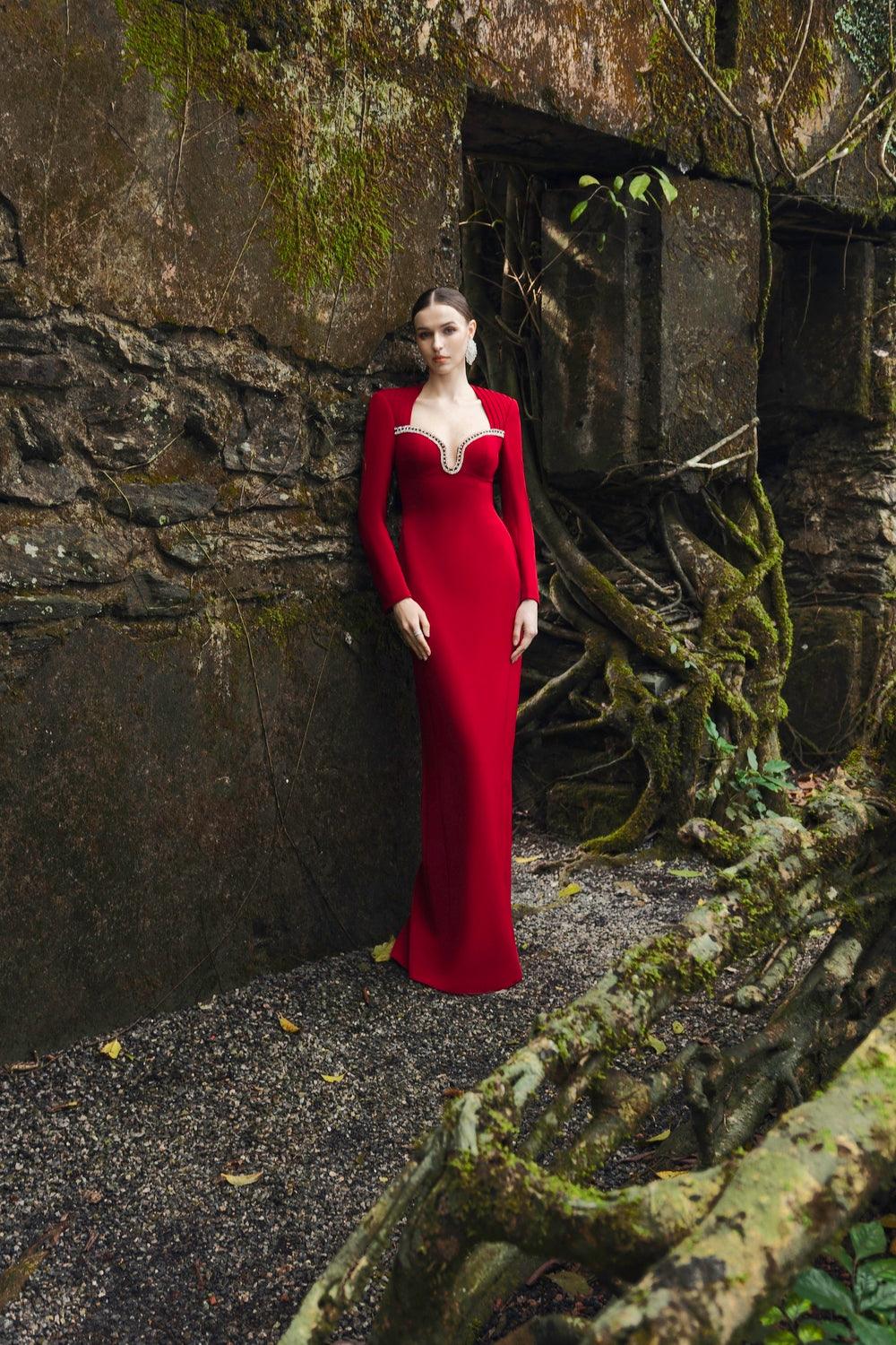 Long Sleeve Draped Shoulder Dress