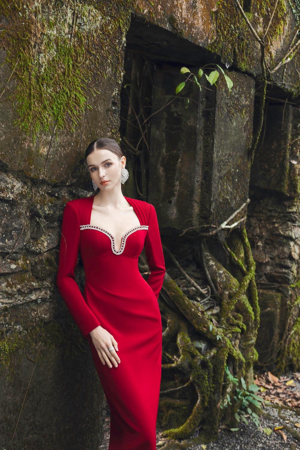 Long Sleeve Draped Shoulder Dress