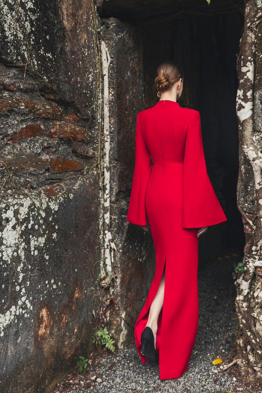 Cape Sleeve Crystal Embellished Dress