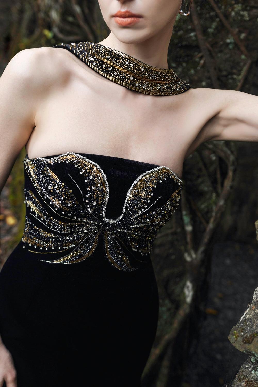 Stylized Strappy Crystal Embellished Dress