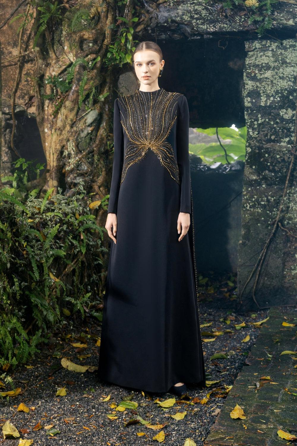 Long Flap Crystal-Embellished Dress