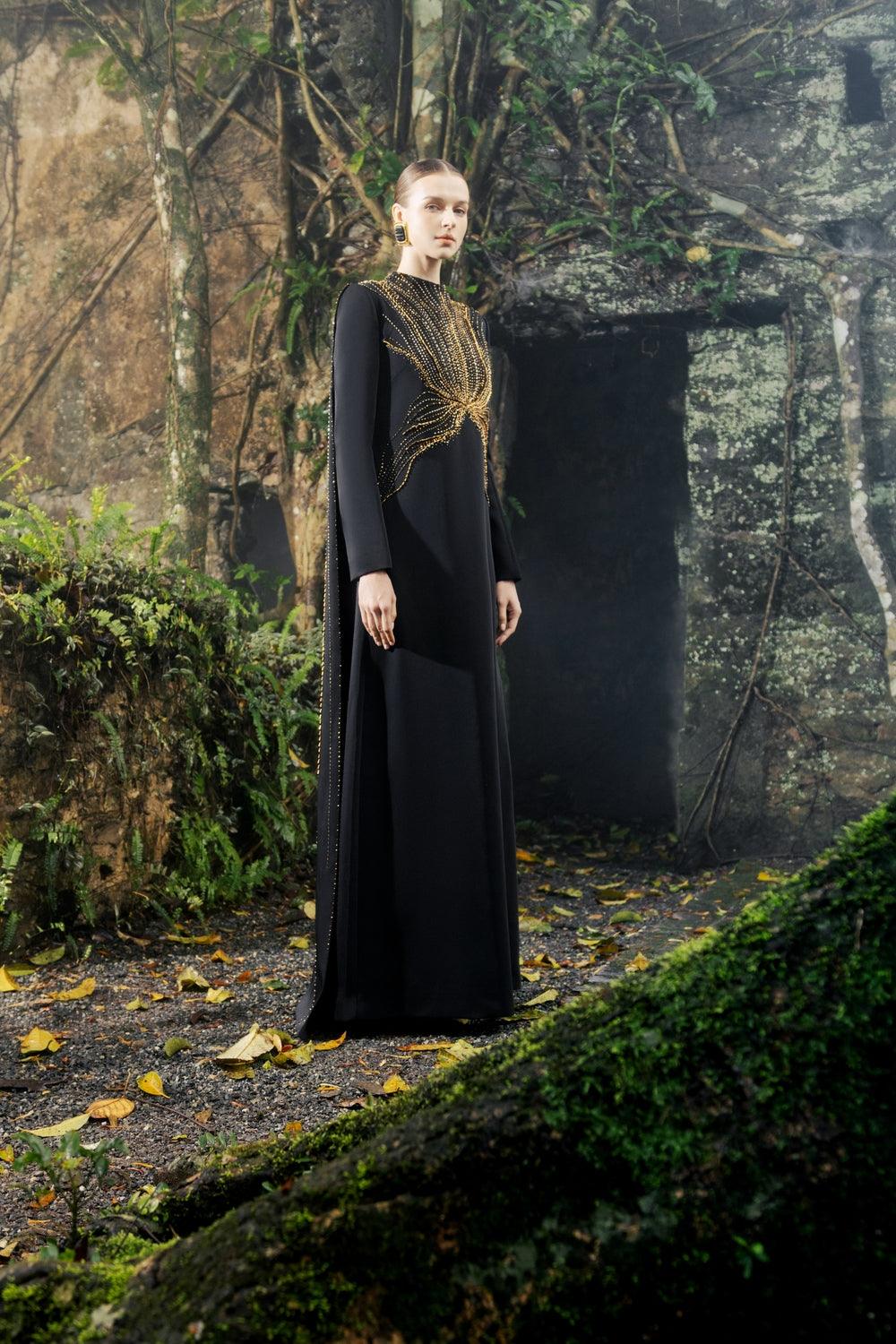 Long Flap Crystal-Embellished Dress