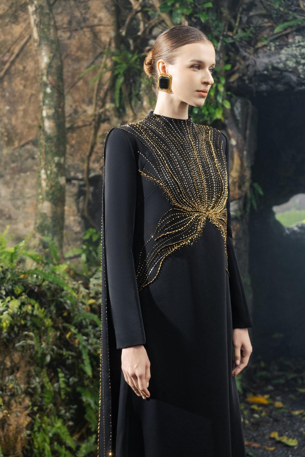 Long Flap Crystal-Embellished Dress