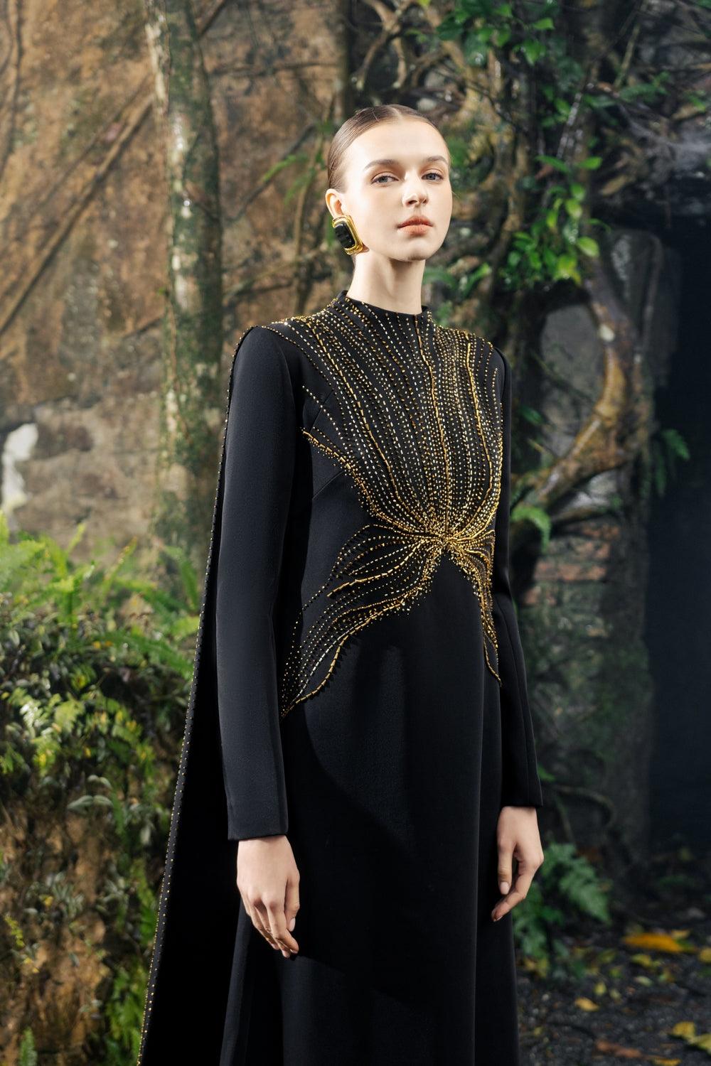 Long Flap Crystal-Embellished Dress