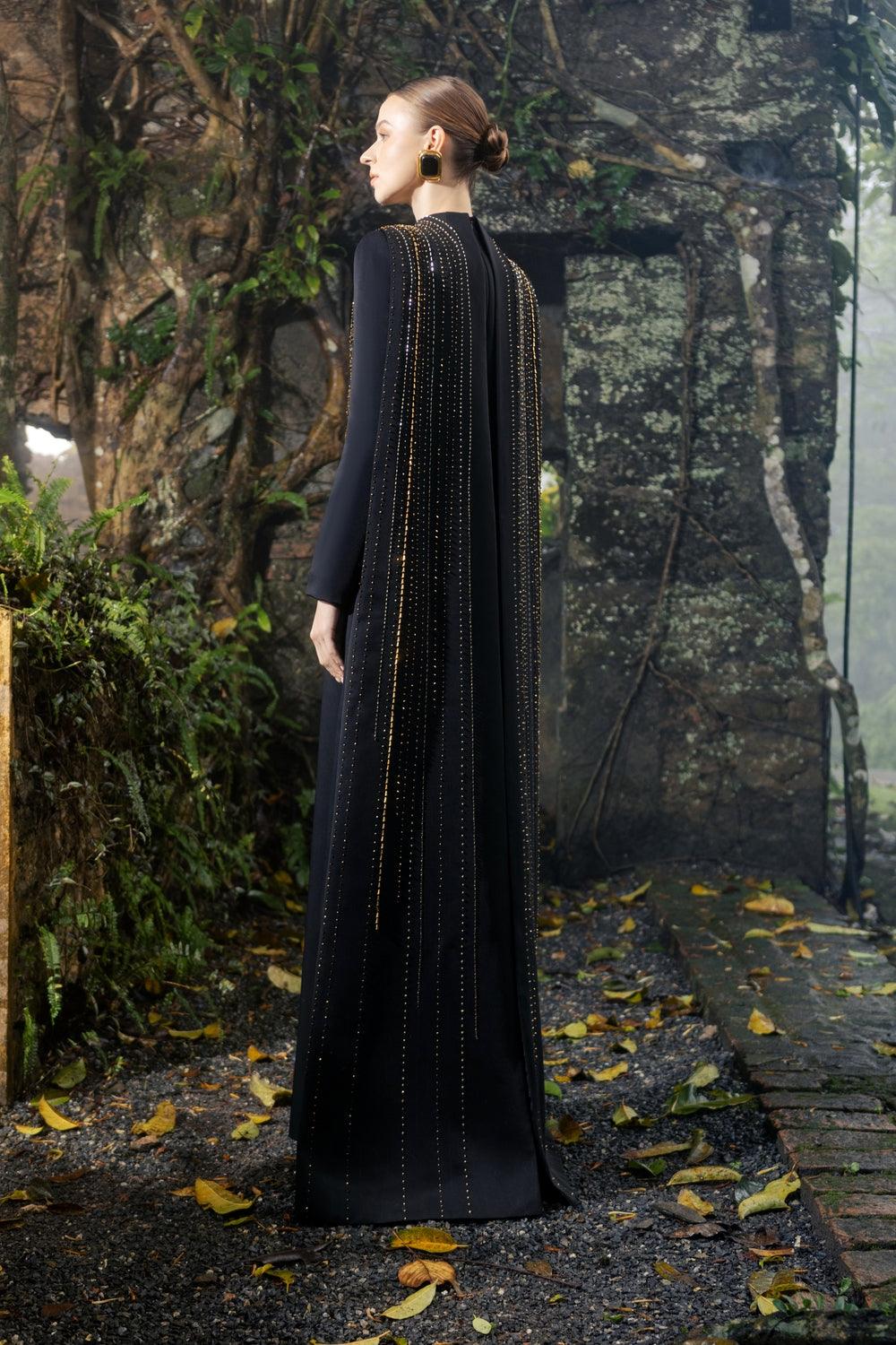 Long Flap Crystal-Embellished Dress