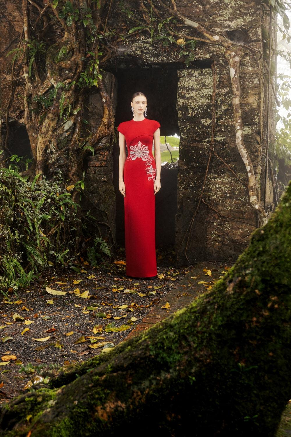 Short Sleeve Orchid Embellished Straight Dress