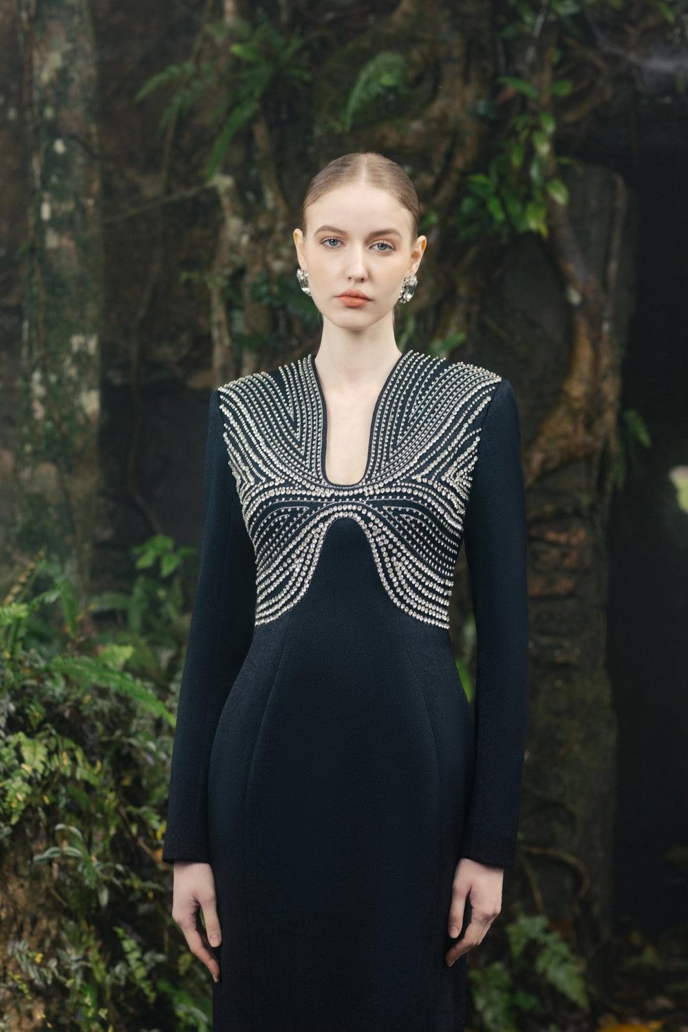 Stylized Curved Neck Straight Dress