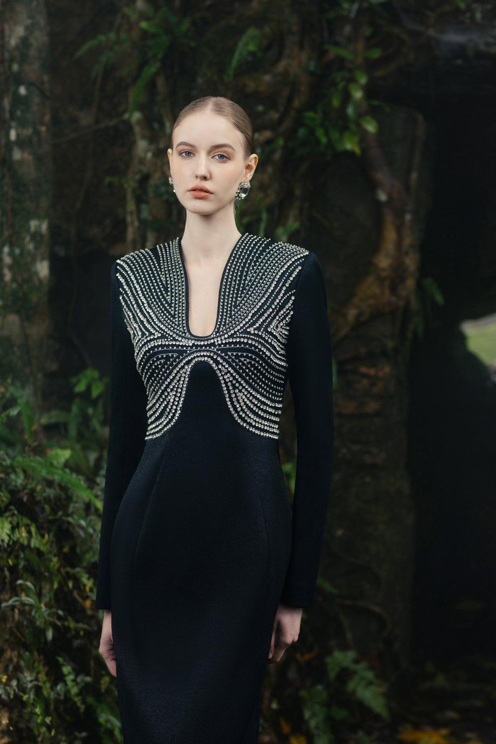 Stylized Curved Neck Straight Dress