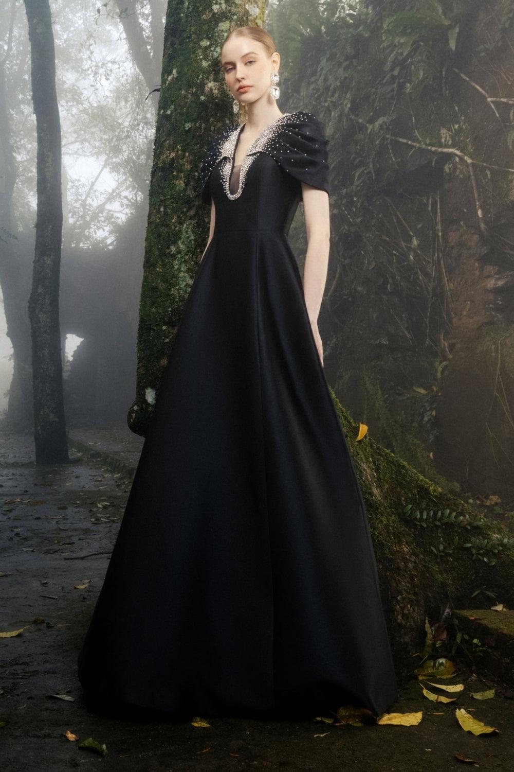 Gathered Cape Shoulder A-Line Dress