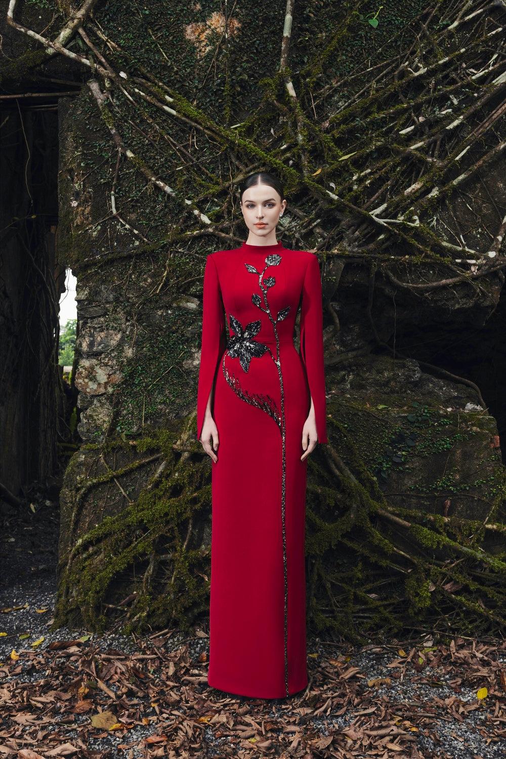 Cape Sleeve Back Slit Dress