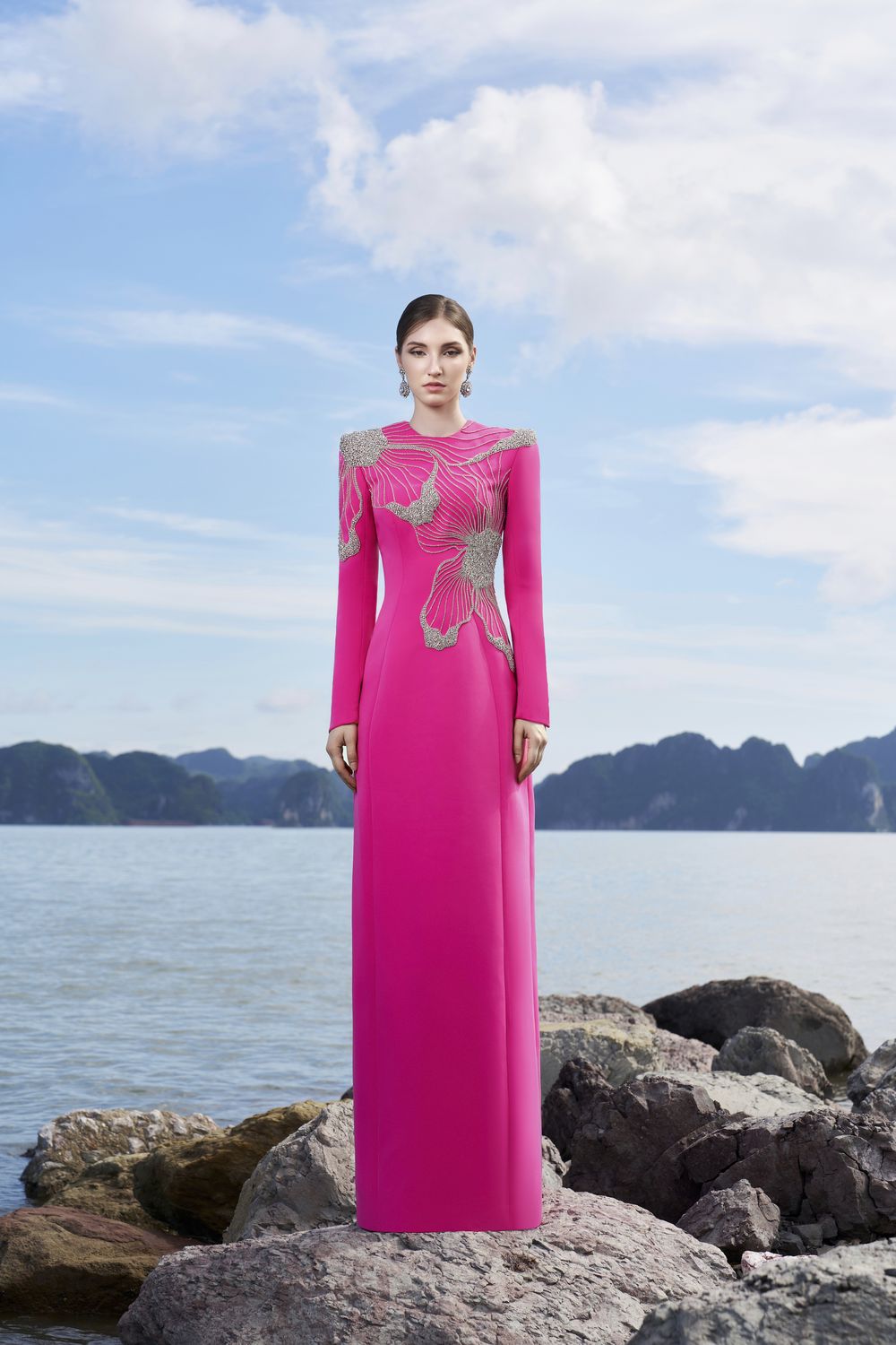 Double Floral Crystal Embellished Dress