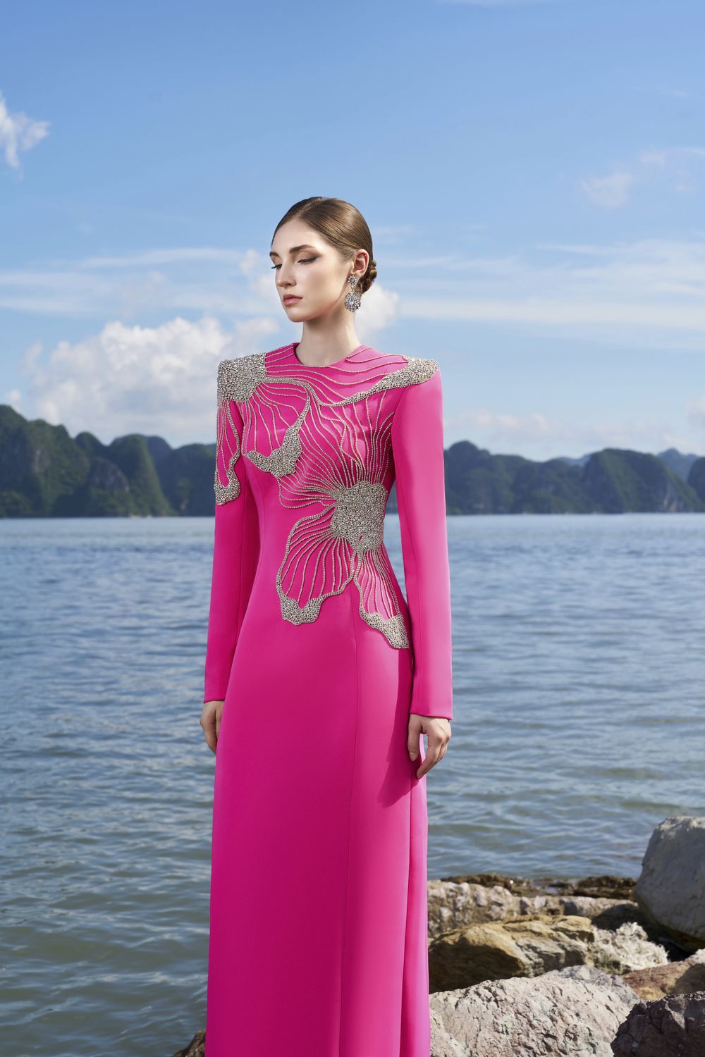 Double Floral Crystal Embellished Dress