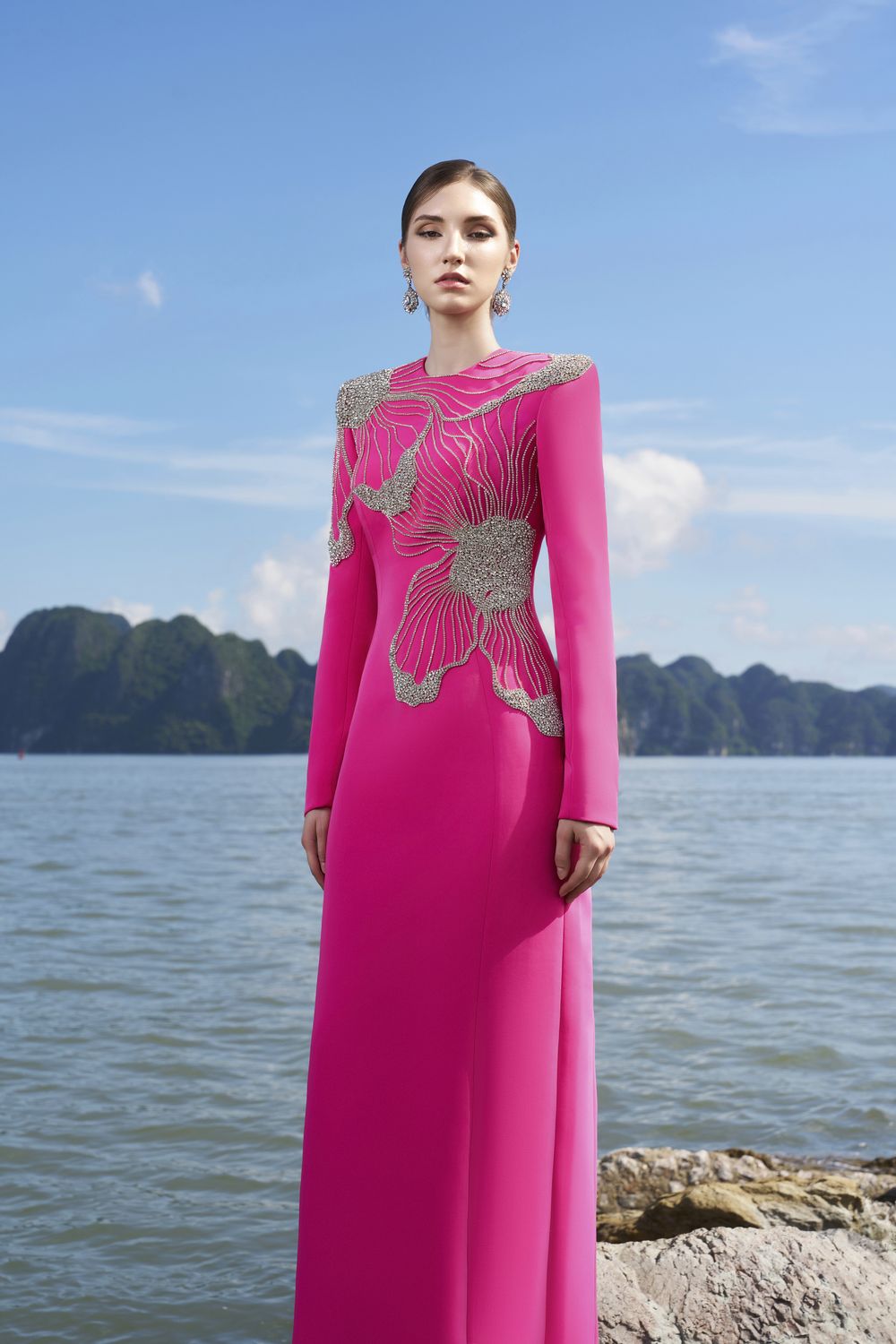 Double Floral Crystal Embellished Dress