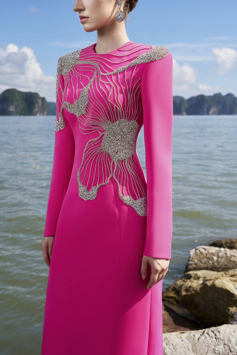 Double Floral Crystal Embellished Dress