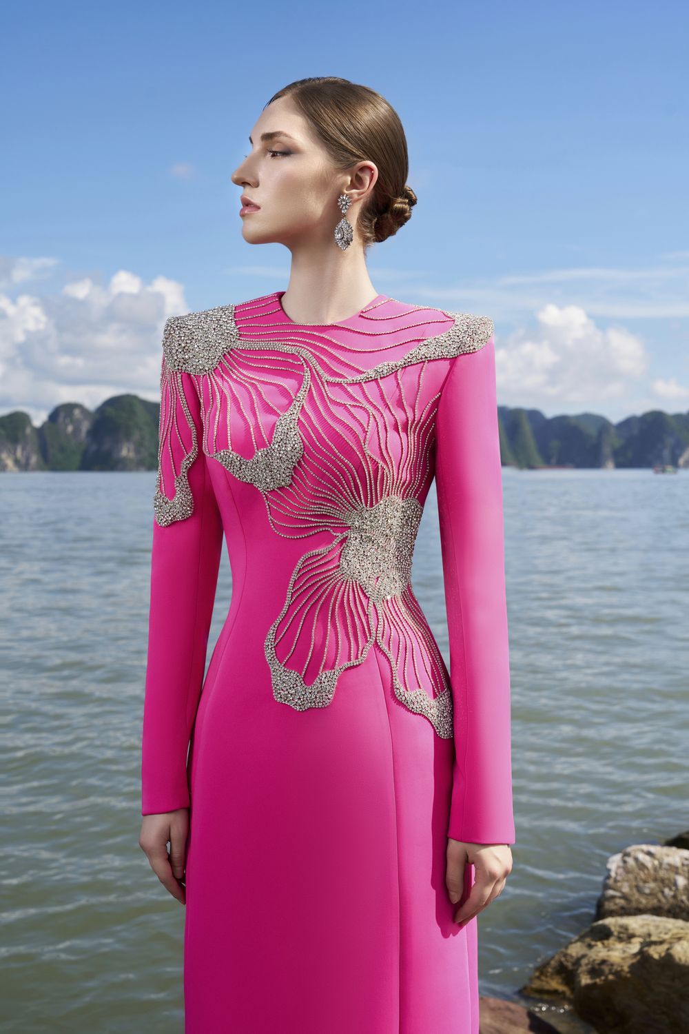 Double Floral Crystal Embellished Dress