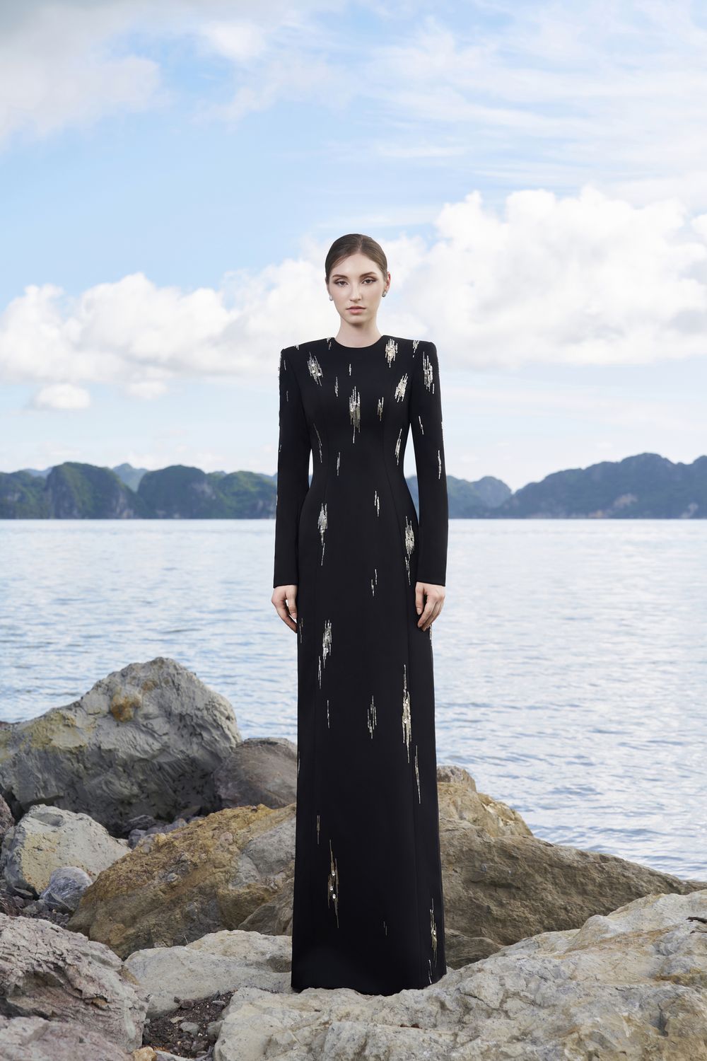 Rainfall Bead Embellished Long Sleeves Dress