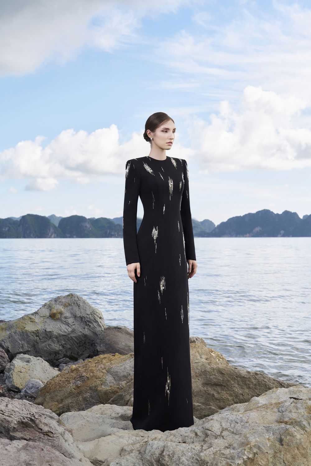 Rainfall Bead Embellished Long Sleeves Dress