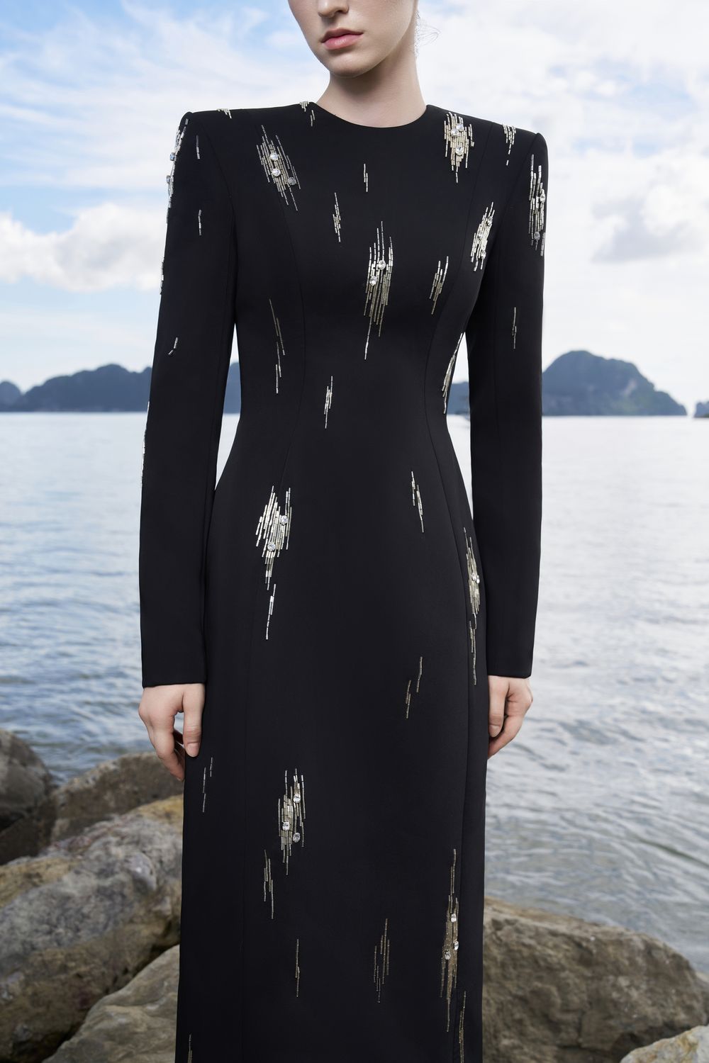 Rainfall Bead Embellished Long Sleeves Dress