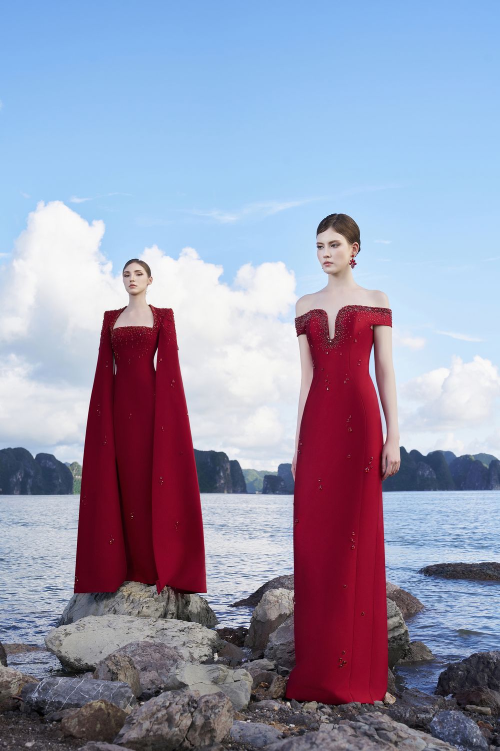 Long Cape Sleeves Floor Length Dress