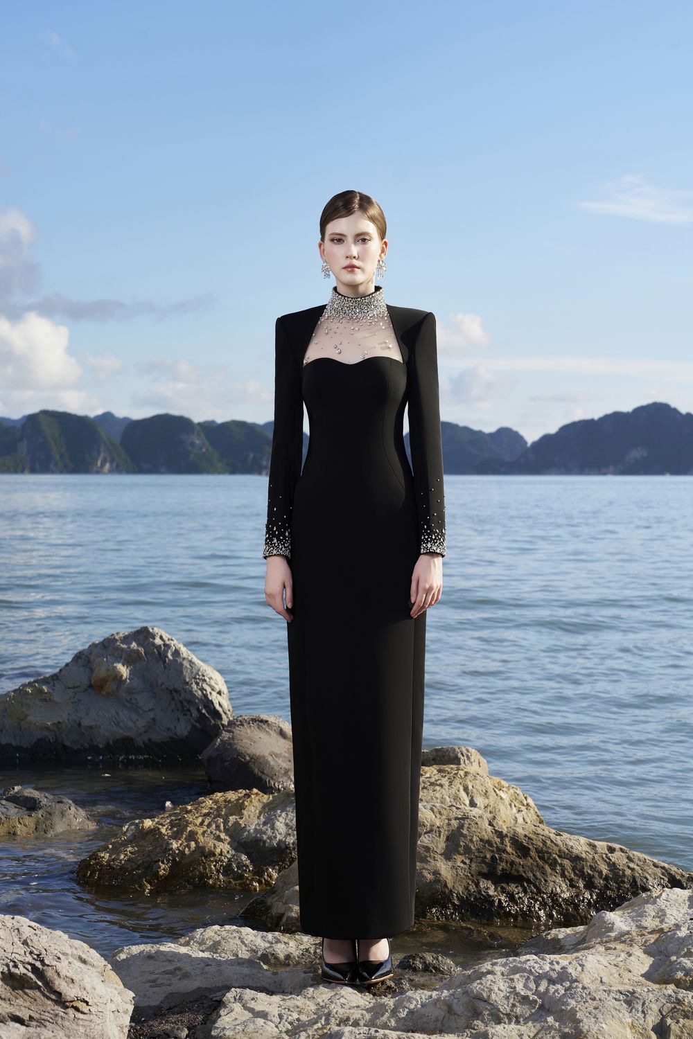 Crystal Embellished High Neck Dress