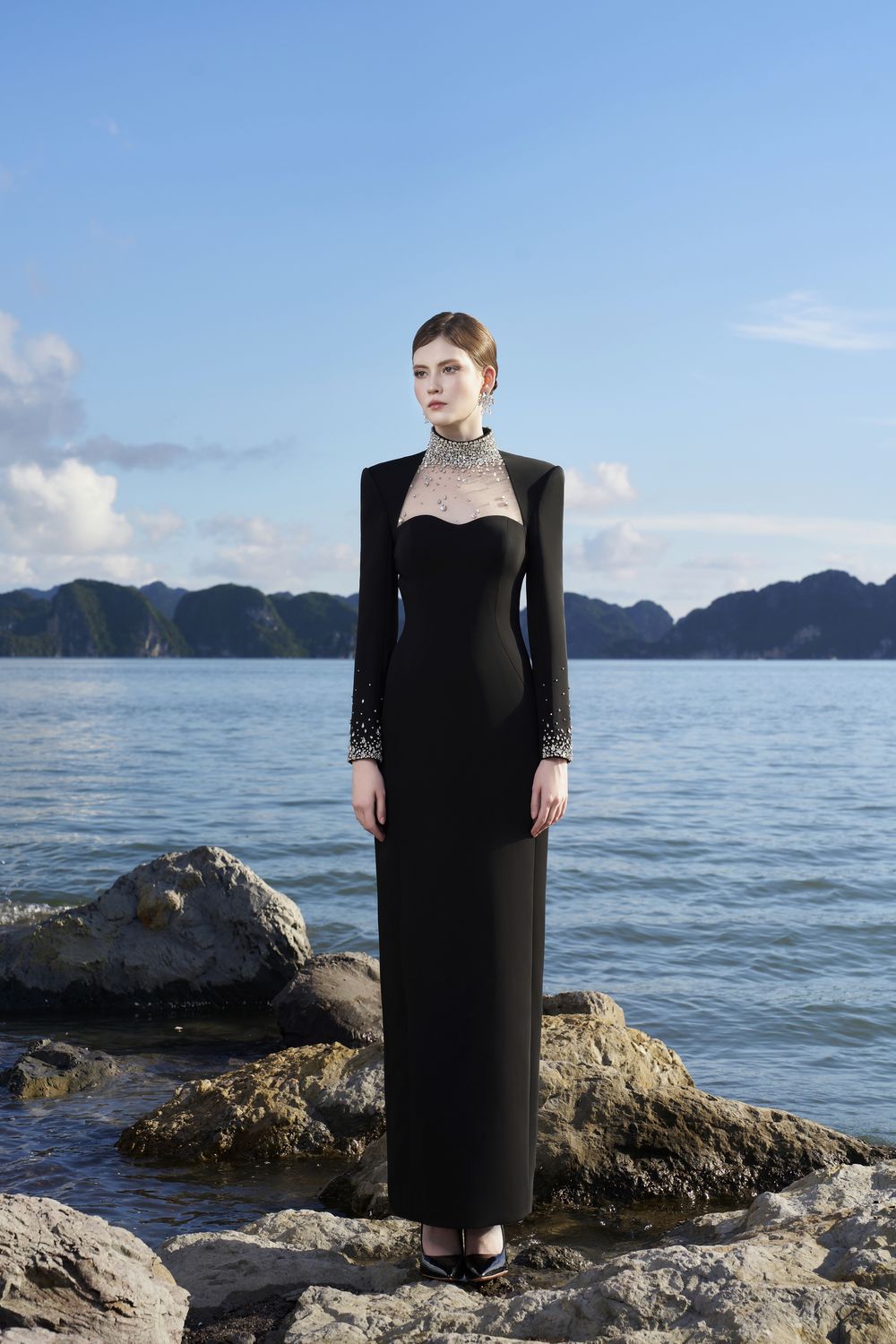 Crystal Embellished High Neck Dress